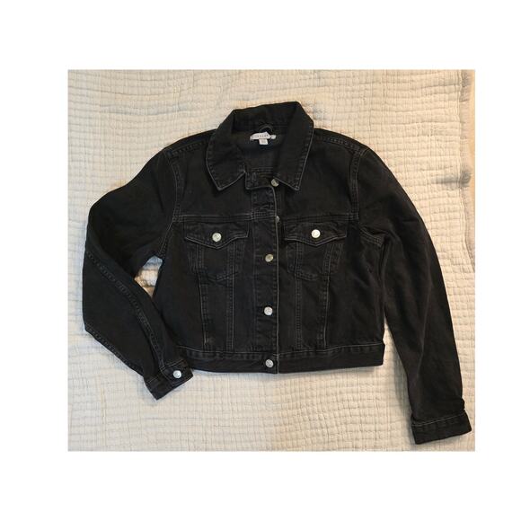New TopShop size 6 women's black denim jacket - Picture 1 of 3